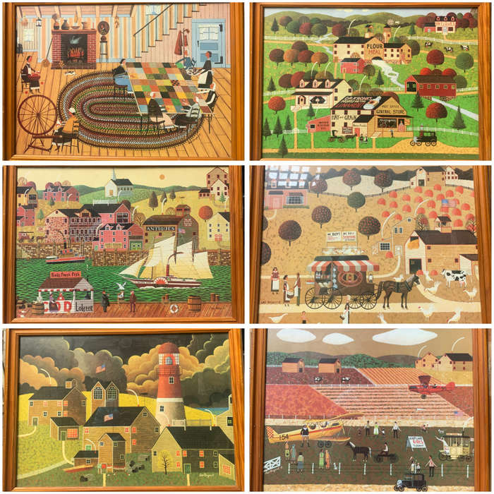 LEO BRYANT 6 magnificent EARLY AMERICAN FOLK ART LITHO SIGNED IN PLATE