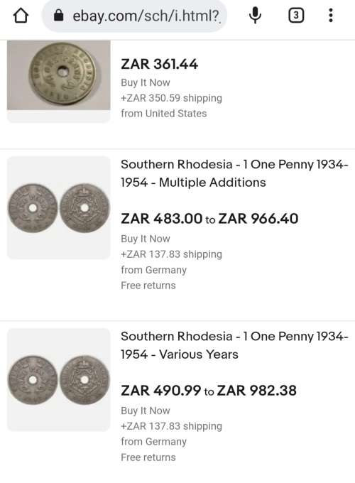 VERY RARE 1934 SOUTHERN RHODESIA 1 PENNY -GEORGE VI ERA - only 360 000 minted 1st ye @ R1 NO RESERVE