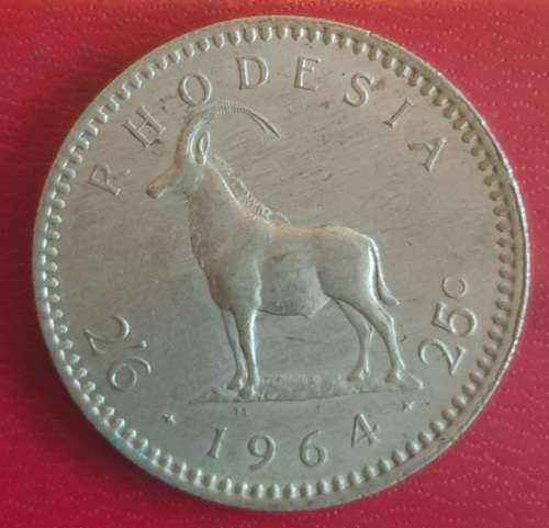 RARE HIGH GRADE 1964 RHODESIA 2 1/2 SHILLING /25 CENTS - ELIZBETH II ERA -  @ R1 NO RESERVE