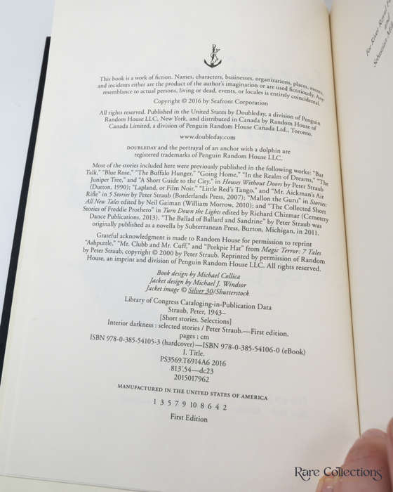 Interior Darkness: Selected Stories by Peter Straub - signed copy