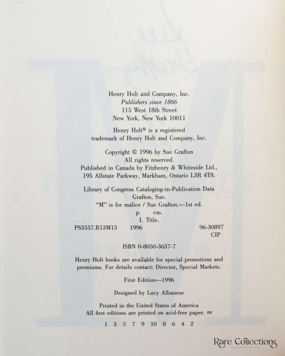 M is for Malice by Sue Grafton (signed copy)