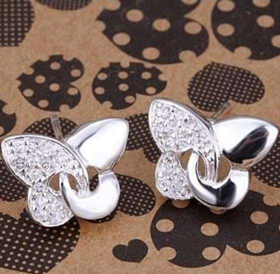 **DAINTY** 925 Sterling Silver Butterfly Stud Earrings with Clear Rhinestones