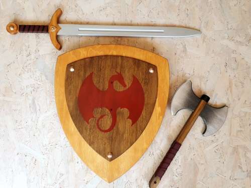 Wooden Medieval Dragon Shield Toy