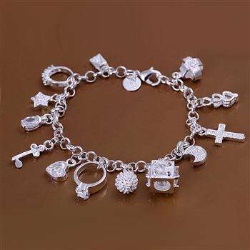 Designer's Silver with 13 Crystal Charms Bracelet *imported