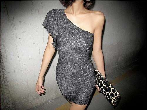half shoulder sleeve shiny dress