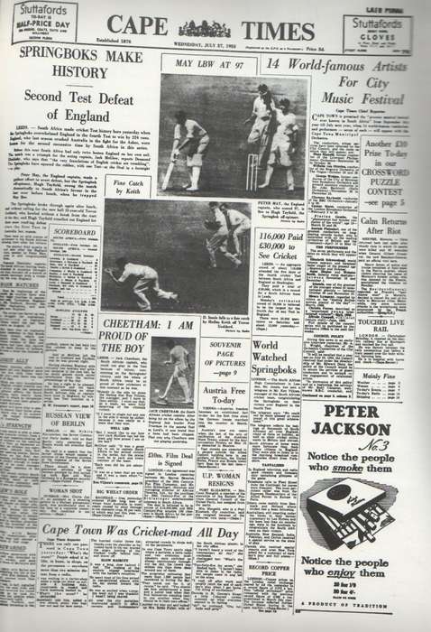 GREAT SPRINBOK CRICKET TESTS, 100 YEARS OF HEADLINES (1 ST EDITION 1989)