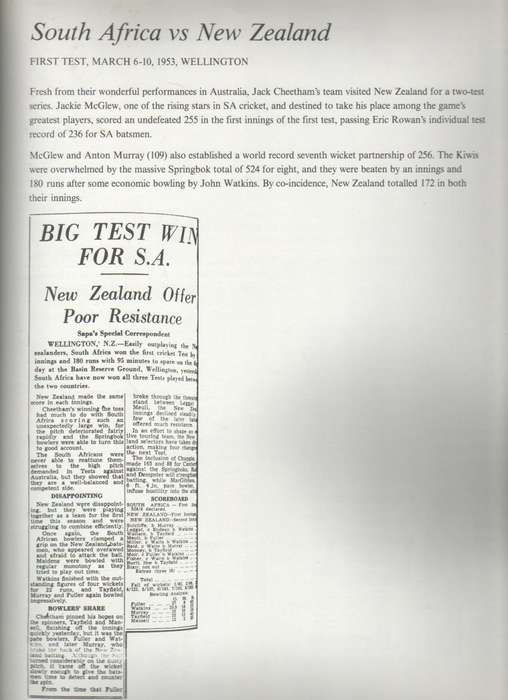 GREAT SPRINBOK CRICKET TESTS, 100 YEARS OF HEADLINES (1 ST EDITION 1989)
