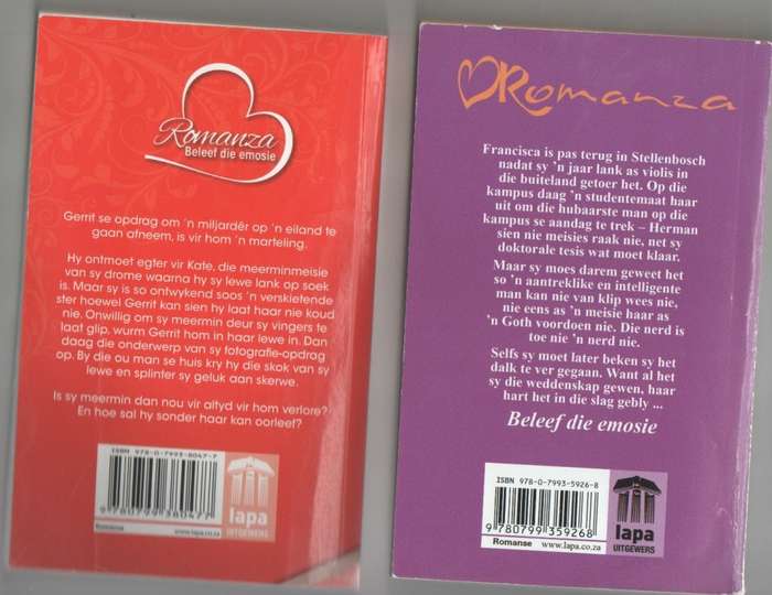 VIER ROMANZA TITELS: TUSSENSPEL, MOEILIKHEID MET `N MMERMIN, DROOMVANGER, MEER AS `N SPELETJIE