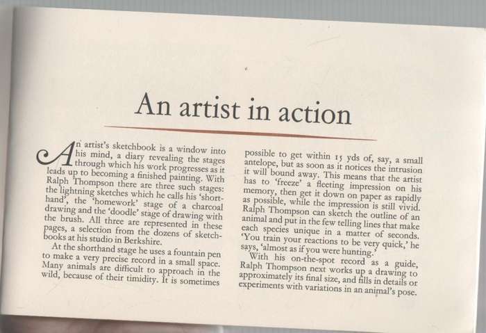 ANIMALS THROUGH THE EYES OF AN ARTIST , A SKETCHBOOK BY RALPH THOMPSON (1970)