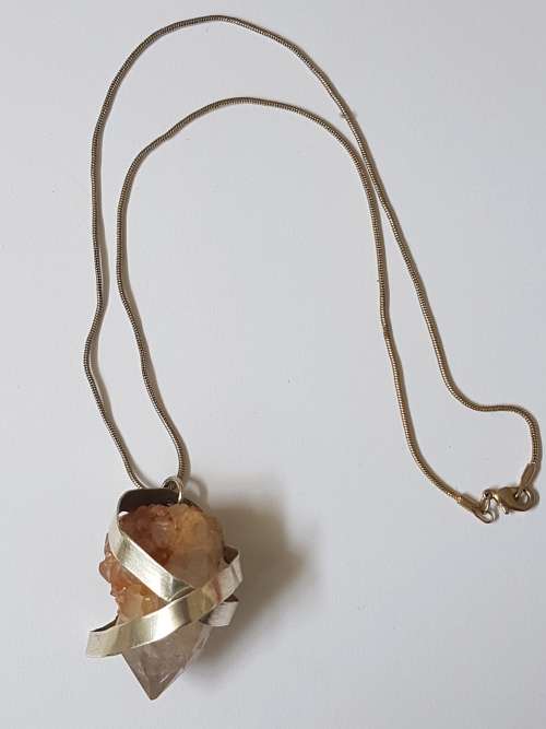Sterling Silver Wrap White Transparent Quartz Crystal Pendant. Rough Crystal. Large.