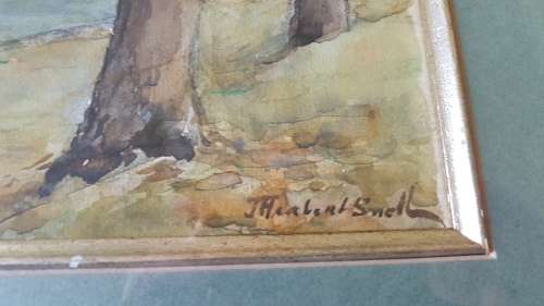 James Herbert Snell ( 1861-1935).  Lake at St. James Park London. Watercolour. Signed, framed