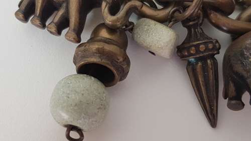 NEW never worn Designer Charm Bracelet! Detachable Bronze Metal Elephants and Soapstones. 20 cm.