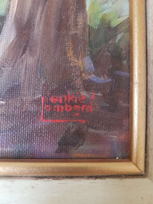 Lienkie Lombard (1949-) Mak Eend/ Boy with Duck. Original acrylic. Certificate of Authenticity.