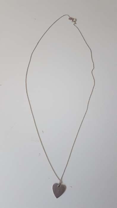 Solid Sterling Silver Heart Pendant and Fine Necklace marked 925 Italy