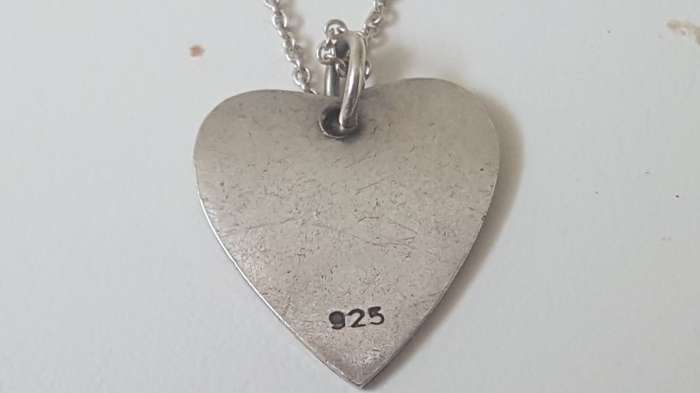Solid Sterling Silver Heart Pendant and Fine Necklace marked 925 Italy