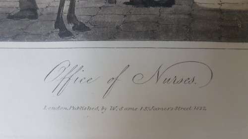 Original Colour Aquatint. Office of Nurses from `A Tour Through Paris`, 1822.  by William Sams