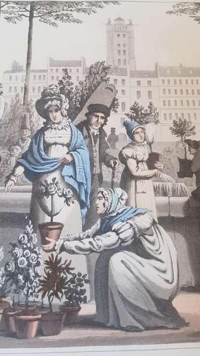 Original Colour Aquatint. The Flower Market  from `A Tour Through Paris`, 1822.  by William Sams