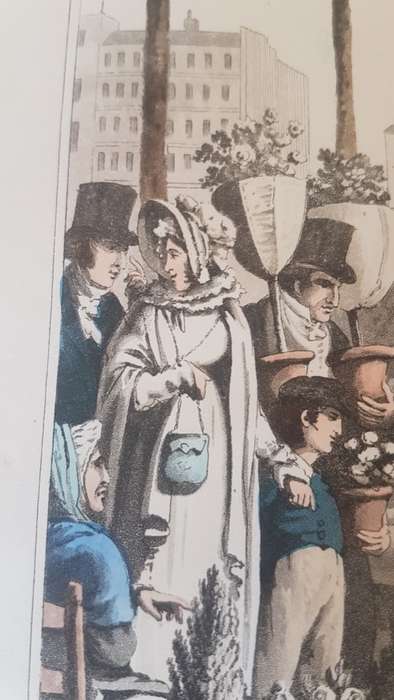Original Colour Aquatint. The Flower Market  from `A Tour Through Paris`, 1822.  by William Sams