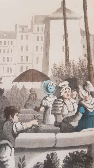 Original Colour Aquatint. The Flower Market  from `A Tour Through Paris`, 1822.  by William Sams