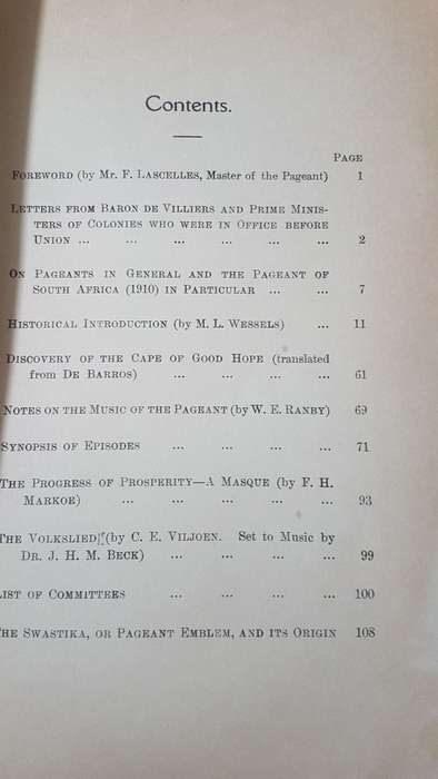 Historical Sketch and Descriptin of Pageant in Commemoration Union of South Africa. 1910 Cape Town.