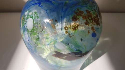 Shirley Cloete  (1921-2010). Signed Hand Made VASE.  Swirled hand blown colour glass. Pro glassmaker