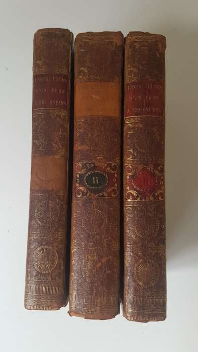 1779 Swiss Full Leather 3 Volume Set. Tree Calf Leather. Beautiful. Trembley. Instructions d`un pere