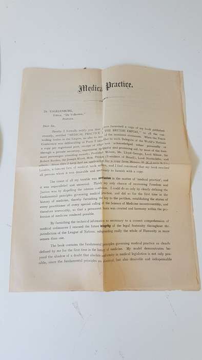 Hannah Medical Practice in the British Empire  With  petition to King George V and  2 letters