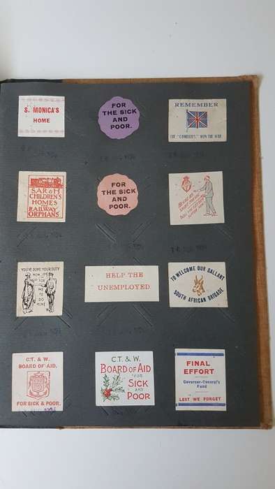 World War 1 Era Album with 165 Charity Labels/ Stickers  for War Effort + Rhodesia Lottery UNTOUCHED