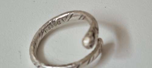 Solid Silver Stripy Spoon Snake Ring. Adjustable!  New!  Hand Made and Unique!