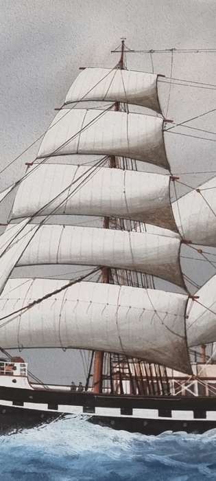 Luca Papaluca the elder (1890-1934).  Yacht Fantome II. Original bodycolour/gouache painting. Signed