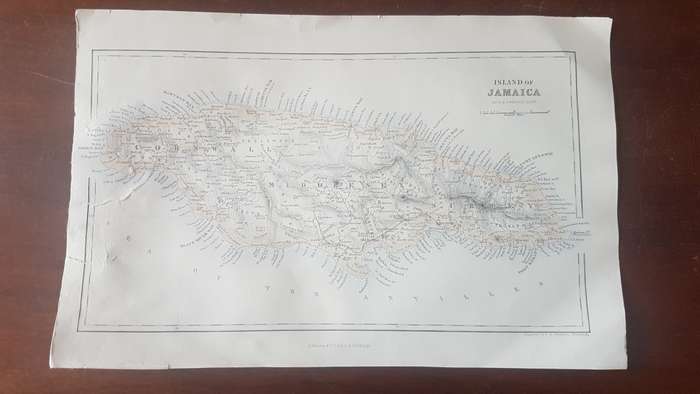 Island of Jamaica. Original 1856 map with three colour lithographic tints. By  G.H. Swanston.
