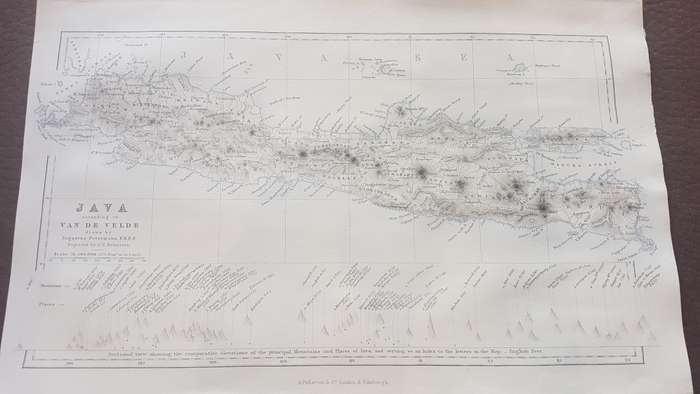 ORIGINAL 1856 MAP: Java according to van de Velde drawn by August Petermann. Engraved by Swanston.