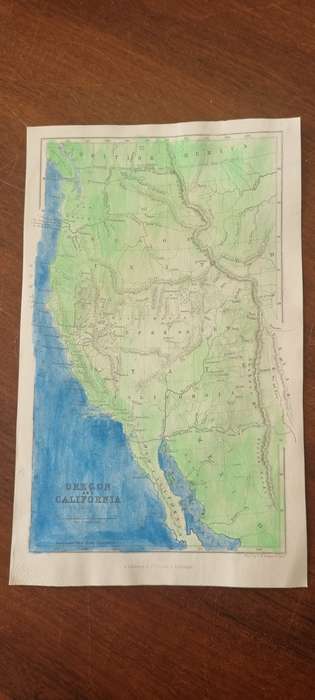 Oregon and California Map ( much later hand colour in light green and dark blue ) 1856 original map.