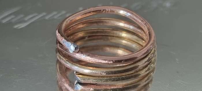 ADJUSTABLE Golden stainless steel triple stack ring hand made.