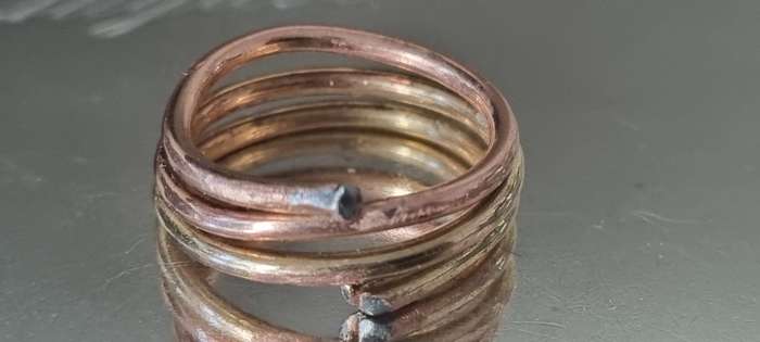 ADJUSTABLE Golden stainless steel triple stack ring hand made.