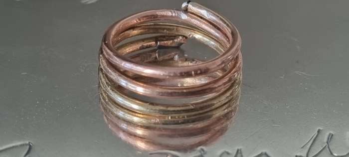 ADJUSTABLE Golden stainless steel triple stack ring hand made.