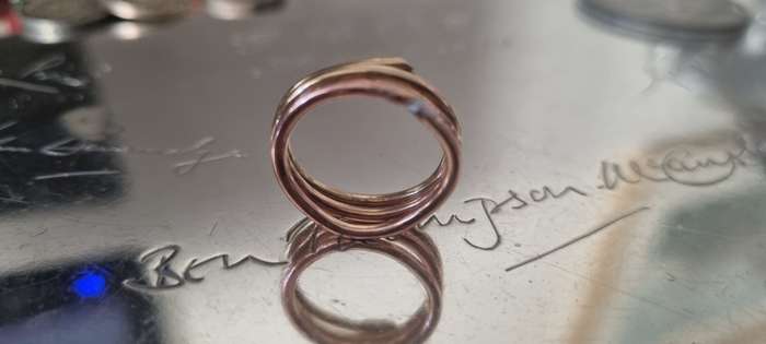 ADJUSTABLE Golden stainless steel triple stack ring hand made.
