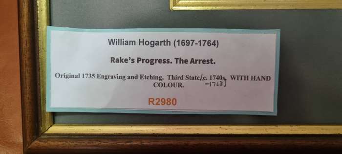 William Hogarth Original 1763 engraving! THE ARREST, RAKES PROGRESS