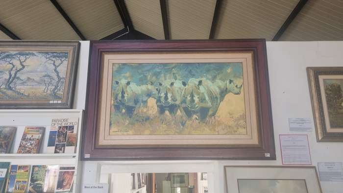 Mark Enslin Original Oil Painting of Rhinos, Framed, 148cm x 100cm