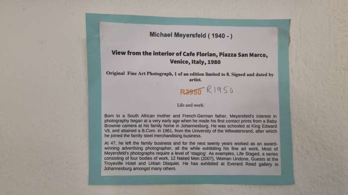 Michael Meyersfeld. View from Cafe Florian,  Piazza San Marco, Venice. Real signed photo 1/8