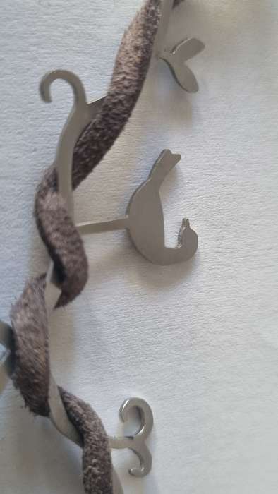 Birds singing all metal pendant leather necklace