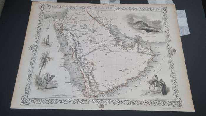 Arabia . ORIGINAL 1851 MAP, ILLUSTRATED. Drawn and Engraved by Rapkin.