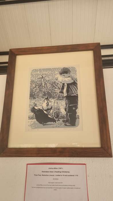 Joshua Miles. Hoenders Voer. Feeding Chickens. Limited 1/10 Reduction Linocut. NICE FRAME.