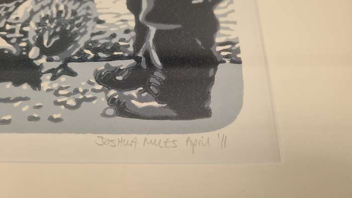 Joshua Miles. Hoenders Voer. Feeding Chickens. Limited 1/10 Reduction Linocut. NICE FRAME.
