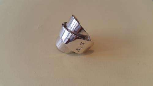 Solid Silver Spoon Ring.. ADJUSTABLE. Newly made. Beautifully Engraved D.W. 16.8 grammes in weight.