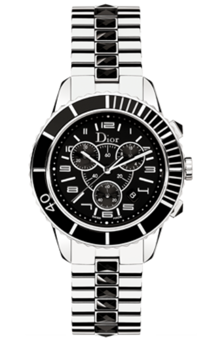 Christian Dior Christal Chronograph Womens Stainless Steel Black Sapphire Watch CRAZY R1 AUCTION