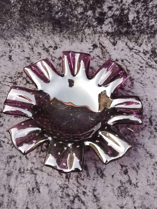 Unusual Dark Purple with bubbles Murano bowl