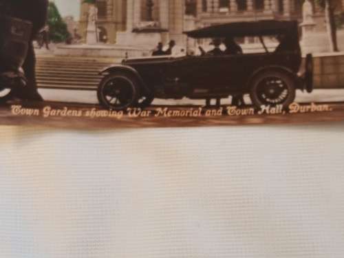 Town Gardens showing war Memorial and Town Hall Durban. Post Card