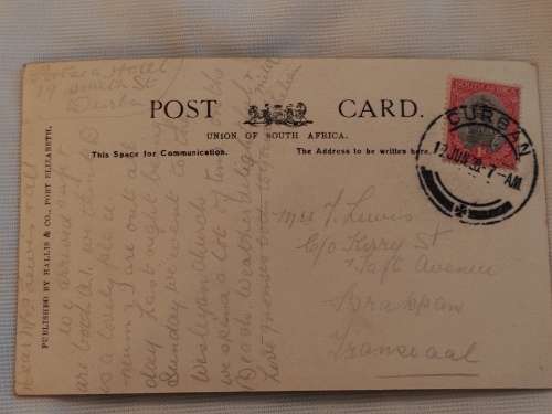 Town Gardens showing war Memorial and Town Hall Durban. Post Card