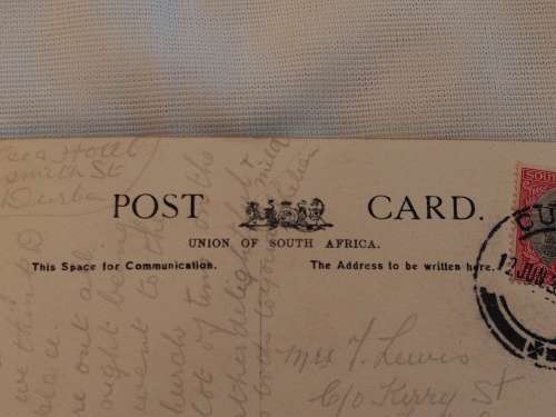 Town Gardens showing war Memorial and Town Hall Durban. Post Card